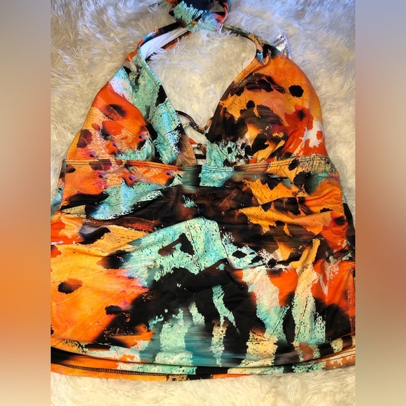 VENUS Orange and Green Halter Tie Front Tankini size 16 - Picture 2 of 12